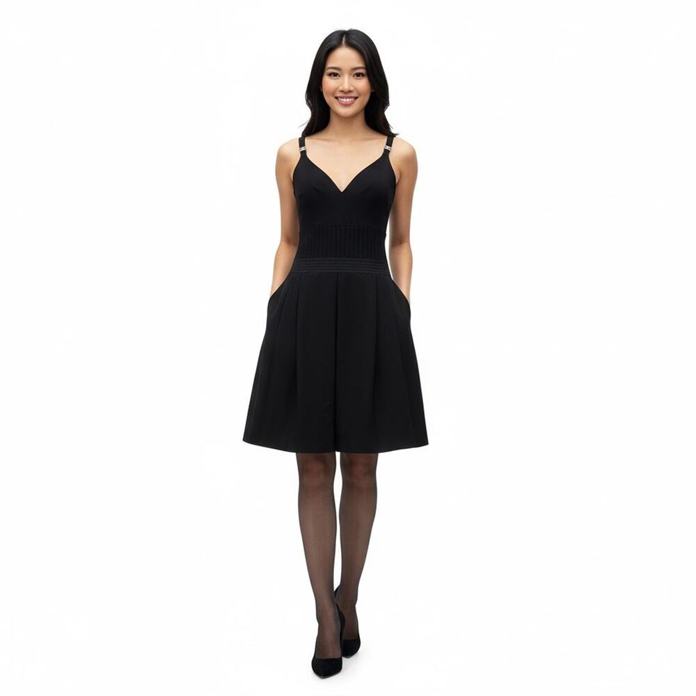 CHANEL Black Sleeveless V-Neck Mini Dress